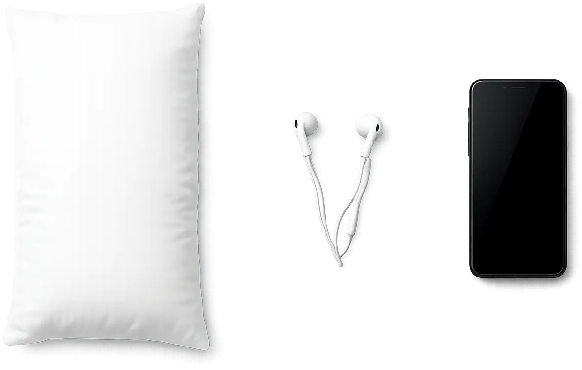 Pillow, headphones and a smartphone